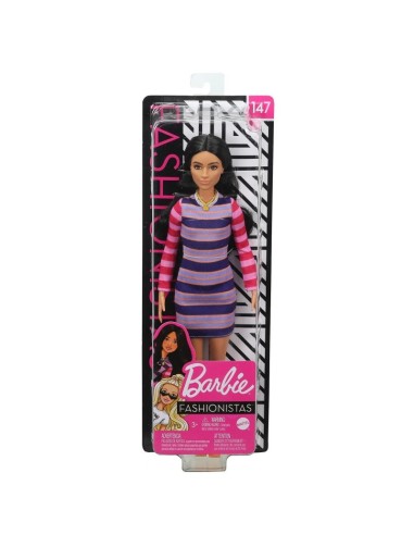 Barbie Fashionistas - Bambola Abito a righe e capelli neri 147 MATFBR37/GYB02 Mattel | Futurartshop.com