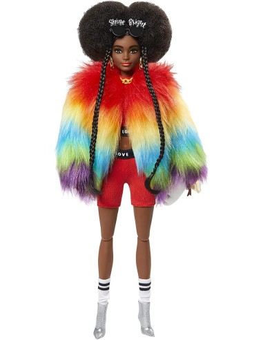 Barbie Extra Doll mulatto woman with black hair and fur MAGGVR04 Mattel | Futurartshop.com