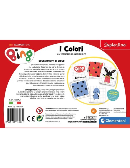 Sapientino - Bing i colori con 24 tessere da associare CLE16287 Clementoni | Futurartshop.com