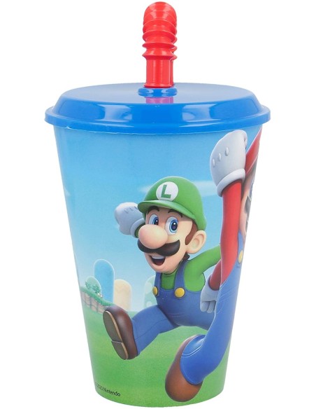 Super Mario glass with a straw 430 ml RTIST21430 Futurart | Futurartshop.com