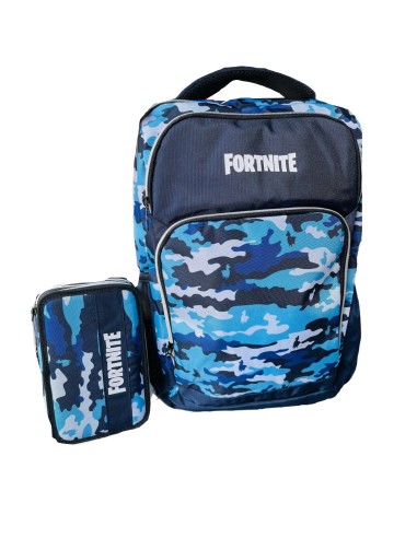 Schoolpack Fortnite Zaino più astuccio 3 zip camouflage azzurro PAN65007 Panini | Futurartshop.com