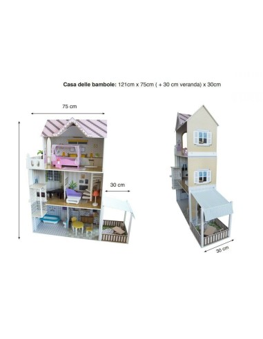 Casa delle bambole in legno con accessori ODG626 Futurart | Futurartshop.com