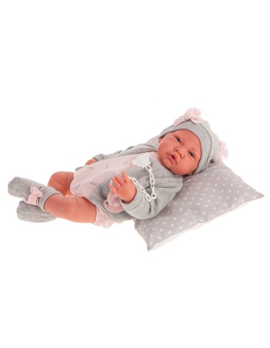 Bambolotto Reborn Gris con cuscino e cardigan grigio KRE33086 Antonio Juan | Futurartshop.com