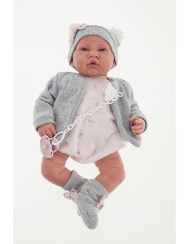 Reborn Gris baby doll with pillow and grey cardigan KRE33086 Antonio Juan | Futurartshop.com