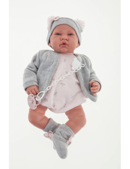 Bambolotto Reborn Gris con cuscino e cardigan grigio KRE33086 Antonio Juan | Futurartshop.com