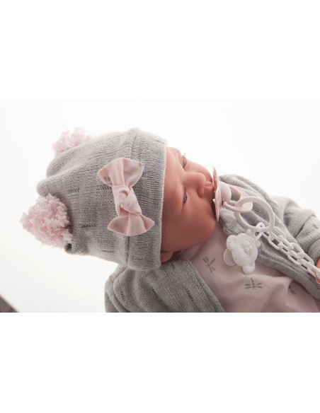 Reborn Gris baby doll with pillow and grey cardigan KRE33086 Antonio Juan | Futurartshop.com