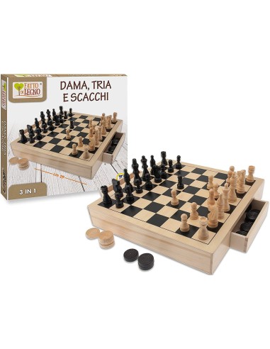 Dama Scacchi e tria in legno GRAGG-95001 Teorema | Futurartshop.com