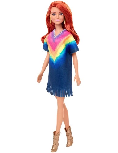 Barbie Fashionistas Abito blu multicolor con frange 141 TOYFBR37/GHW55 Mattel | Futurartshop.com