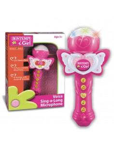 Rosa karaoke mikrofon med ljuseffekter BON41 2071 Bontempi- Futurartshop.com