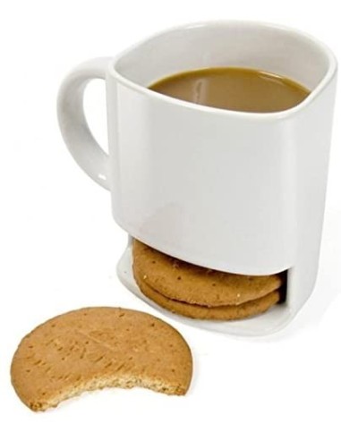 Tazza bianca in ceramica con porta biscotti 250 ml TOTXL0473 Futurart | Futurartshop.com