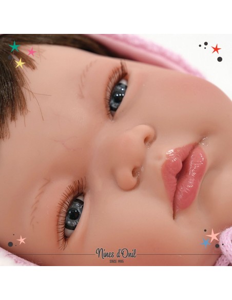 Doll Reborn Sandra, Eyes Open, Covered with Pink NIN7302 Nines | Futurartshop.com