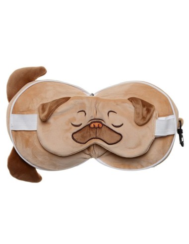 Cuscino da viaggio a forma di Carlino con maschera per occhi PUCCUSH247 Futurart | Futurartshop.com