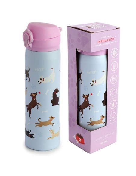 Stainless steel thermal water bottle with dogs - 470 ml PUCBOT147 Futurart | Futurartshop.com