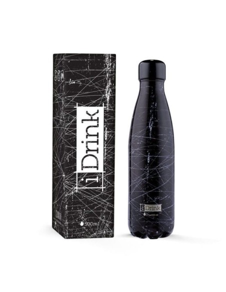 I Drink-grunge black steel thermal water bottle 500 ml TOTID0088 Futurart | Futurartshop.com