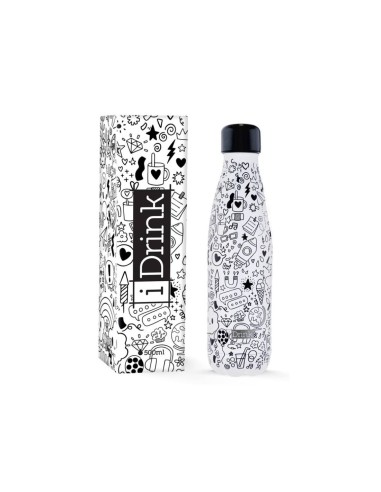 I Drink - Borraccia termica in acciaio immagini scarabocchi 500 ml TOTID0082 Futurart | Futurartshop.com