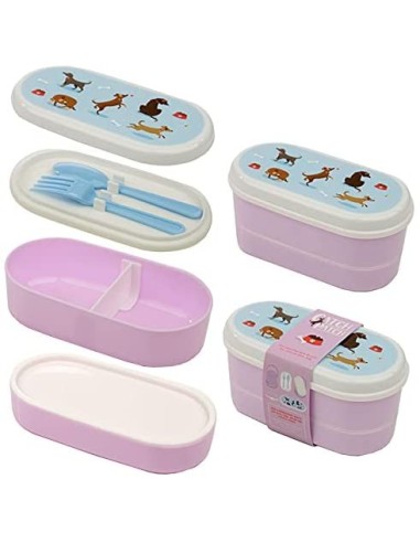 Bento lunch box with cutlery and pictures of dogs PUCLBOX51 Futurart | Futurartshop.com