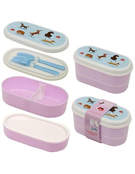 Bento lunch box with cutlery and pictures of dogs PUCLBOX51 Futurart | Futurartshop.com