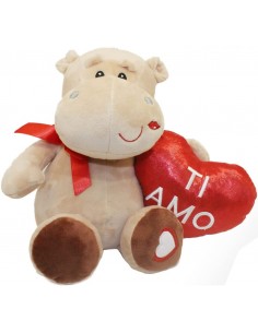 Hippo plush toy with heart and writing I love you - 25 cm 4MFGF87032 Futurart- Futurartshop.com