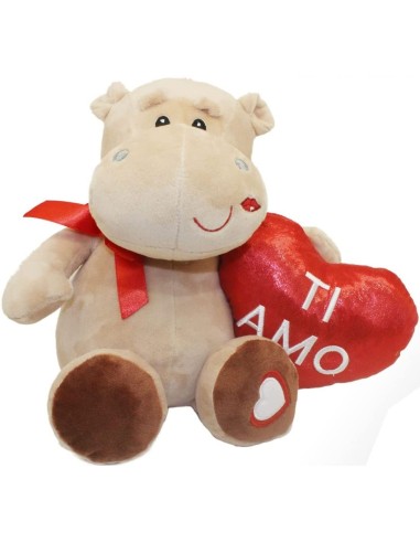 Hippo plush toy with heart and writing I love you - 25 cm 4MFGF87032 Futurart | Futurartshop.com