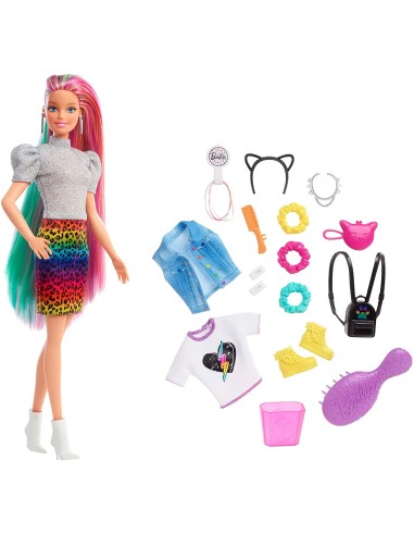 Barbie con capelli multicolore leopardati TOYGRN80/GRN81 Mattel | Futurartshop.com