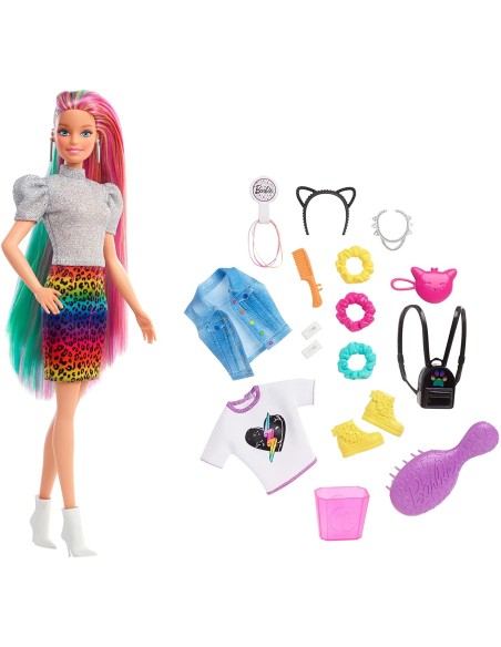 Barbie con capelli multicolore leopardati TOYGRN80/GRN81 Mattel | Futurartshop.com