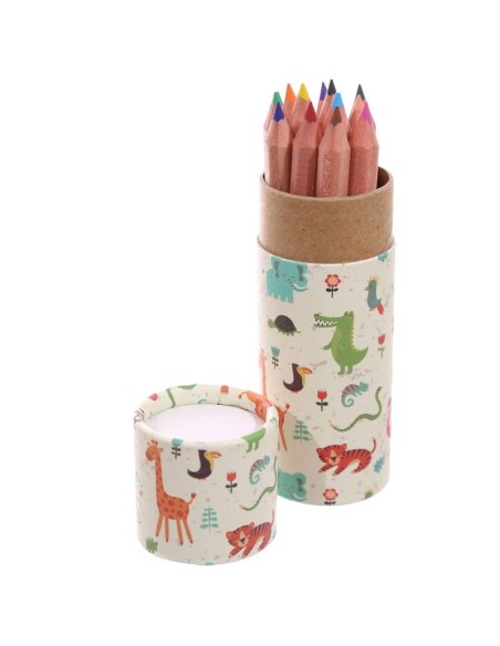 Tubo con matite colorate e immagini degli animali dello zoo PUCPCASE01 Futurart | Futurartshop.com