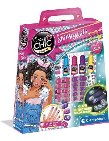 Crazy Chic - Kit unghie fluorescenti Shiny Nails Glow in the dark CLE18689 Clementoni | Futurartshop.com