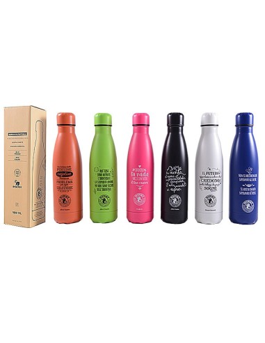 Thermal water bottle in steel with aphorisms-500 ml 8 colors RTIMPAS03 Futurart | Futurartshop.com