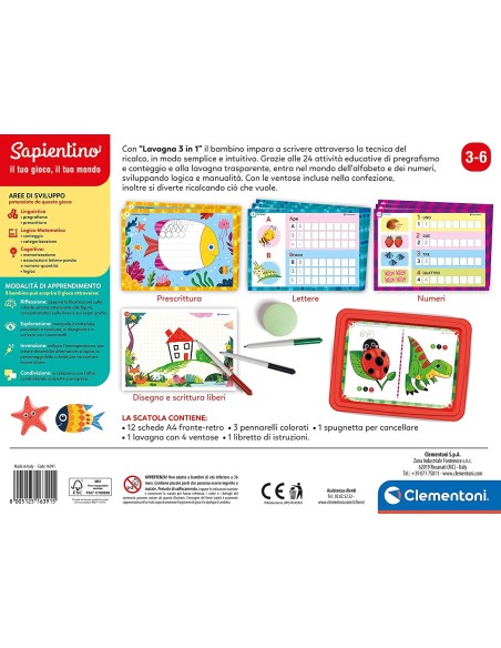 Sapientino lavagna 3 in 1 - Laboratorio di scrittura CLE16391 Clementoni | Futurartshop.com