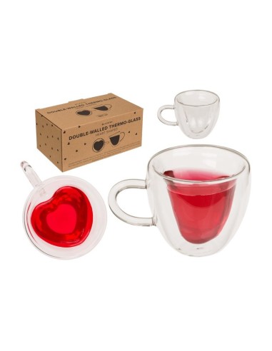 Set of 2 thermal glasses double glass heart 180 ml OTB750062 Out of The Blue | Futurartshop.com