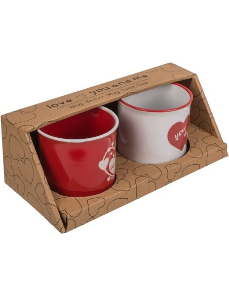 Set of 2 cups red and white with writing in earthenware OTB101980 Out of The Blue | Futurartshop.com