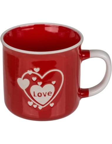 Set of 2 cups red and white with writing in earthenware OTB101980 Out of The Blue | Futurartshop.com