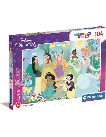 Puzzle effetto glitter 104 pezzi disney principesse CLE20346 Clementoni | Futurartshop.com