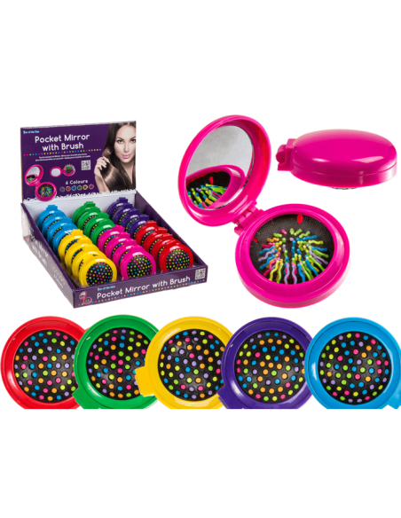 Portable mirror with brush 6 colors OTB76/3348 Out of The Blue | Futurartshop.com