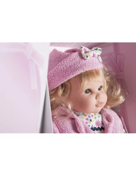 Bambola Reborn Sandra parlante 42 cm con giacca rosa FIC4420 Berbesa | Futurartshop.com