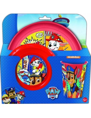 Paw Patrol Set pappa 3 pezzi piatto fondo piatto piano e bicchiere DIM18915 Coriex | Futurartshop.com