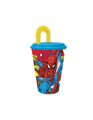 Bicchiere Spider Man con cannuccia 430ml DIM74730 Futurart | Futurartshop.com