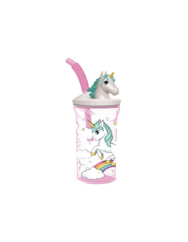 Bicchiere Unicorno 3D con cannuccia DIM09730 Futurart | Futurartshop.com