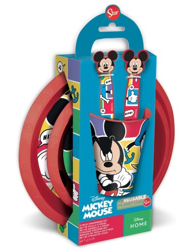 Mickey Mouse Pappa Set 5 pieces plates glass and cutlery DIM74300 Futurart | Futurartshop.com