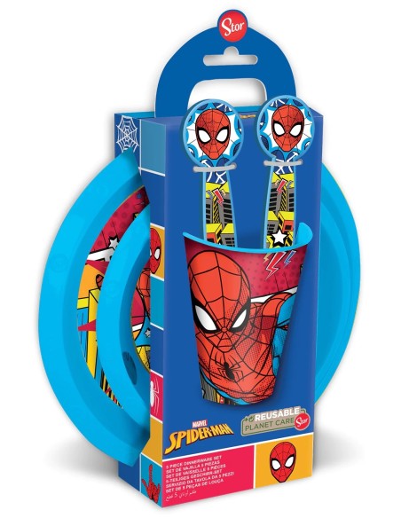 Spider-Man Set Pappa 5pz piatti posate e bicchiere DIM74700 Stor | Futurartshop.com