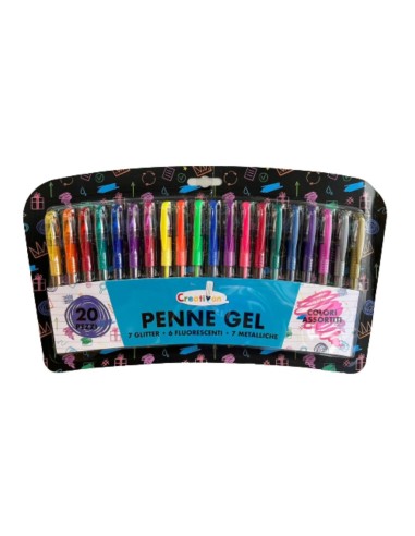 Set of 20 colored gel pens IBSCREA008 Futurart | Futurartshop.com