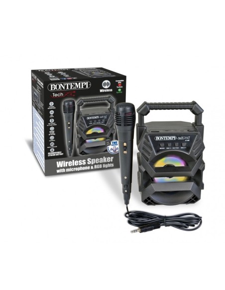 karaoke mini speakerir ireless portable speaker with microphone rgb lights and radio BON4910001 Bontempi | Futurartshop.com
