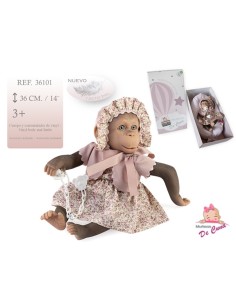 Monkey Doll with White Floral Dress and Pink Pillow GEN36101 De Cuna | Futurartshop.com