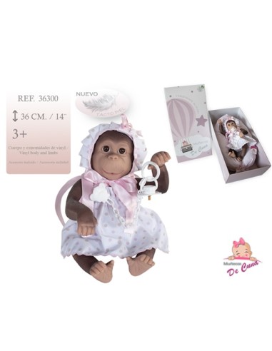 Monkey Doll with White Polka Dot Outfit and Pink Pillow GEN36300 De Cuna | Futurartshop.com
