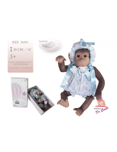 Bambola Scimmietta con tutina e cuffia bianca e pois GEN36301 De Cuna | Futurartshop.com
