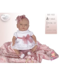 Reborn doll with white outfit and pink blanket GEN55222 De Cuna | Futurartshop.com