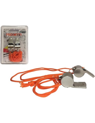 2 Fischietti in metallo con laccetto in blister DUE54013  | Futurartshop.com