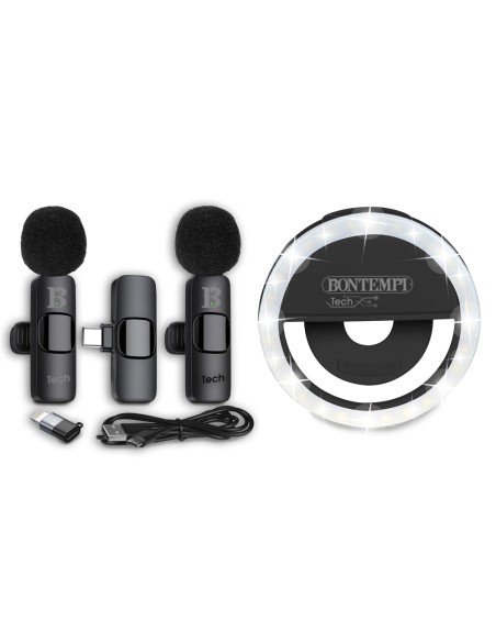 2 Microfoni Lavalier Wireless + Selfie Ring Light – Audio Pro ICA604120 Bontempi | Futurartshop.com