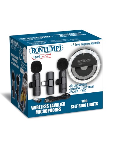 2 Wireless Lavalier Mics + Selfie Ring Light – Pro Studio Kit ICA604120 Bontempi | Futurartshop.com