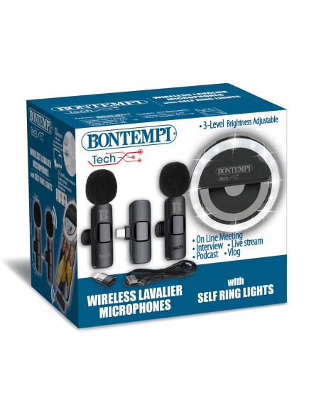 2 Microfoni Lavalier Wireless + Selfie Ring Light – Audio Pro ICA604120 Bontempi | Futurartshop.com